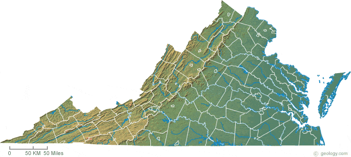 Virginia Physical Map And Virginia Topographic Map