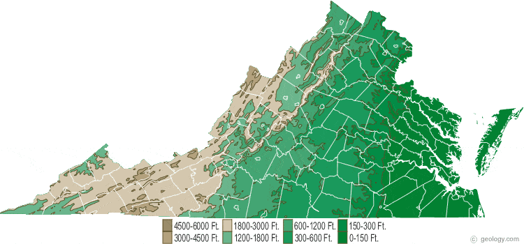 Virginia elevation map