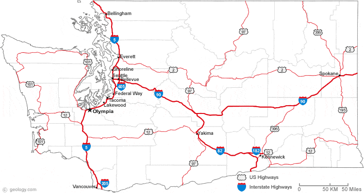 Washington Road Map Color 2018   Washington Road Map 