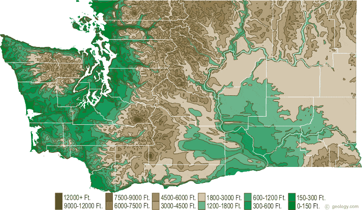 Washington Physical Map And Washington Topographic Map