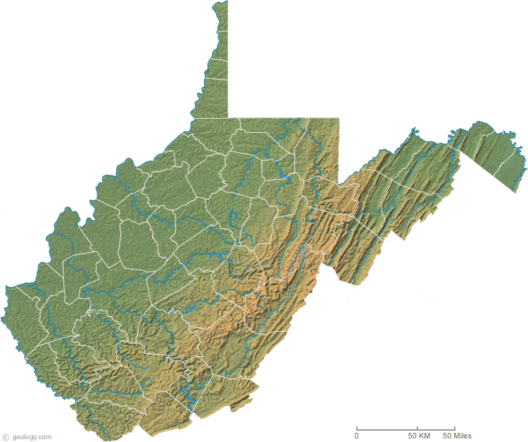 Topographic Map Of West Virginia West Virginia Physical Map and West Virginia Topographic Map