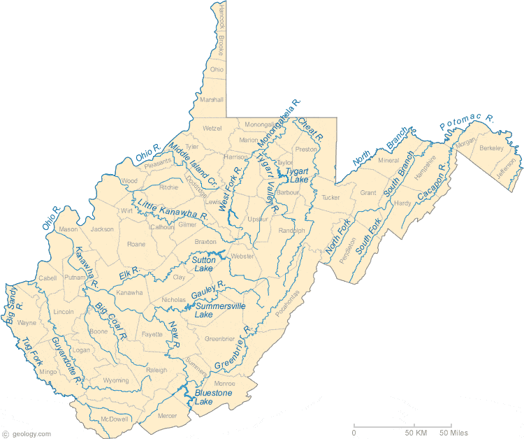 West Virginia Rivers Map Map Of West Virginia Lakes, Streams And Rivers