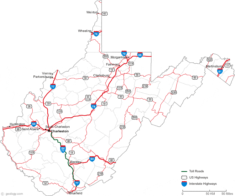 map of West Virginia cities