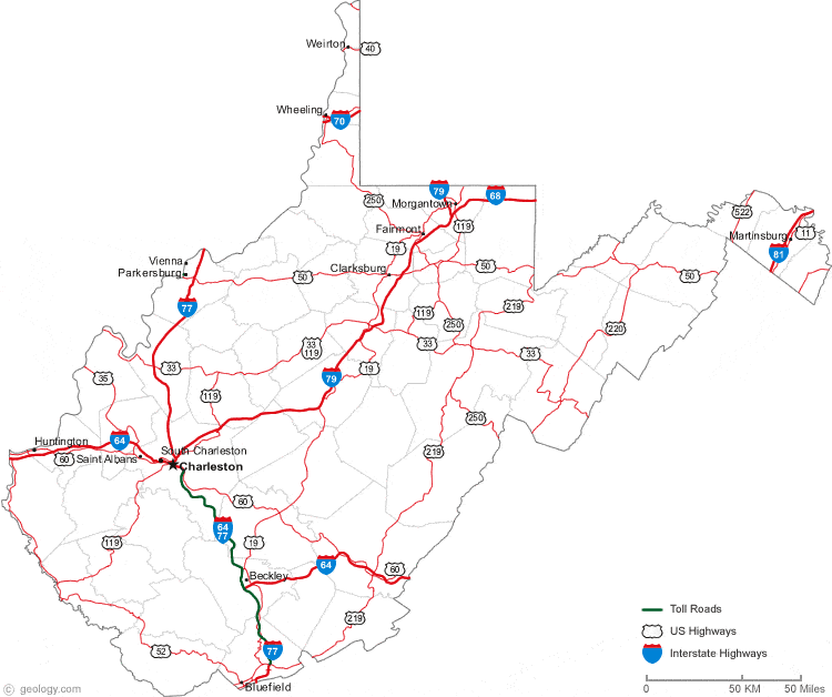 west virginia cities map Map Of West Virginia west virginia cities map