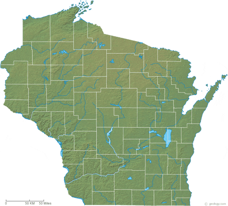 Topographic Map Of Wisconsin Wisconsin Physical Map and Wisconsin Topographic Map