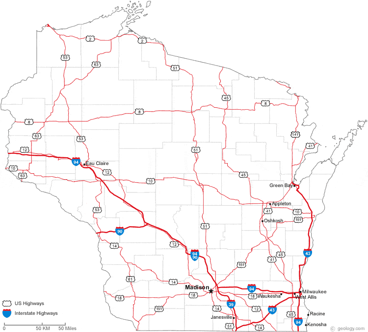 Wisconsin State Highway Map Map Of Wisconsin