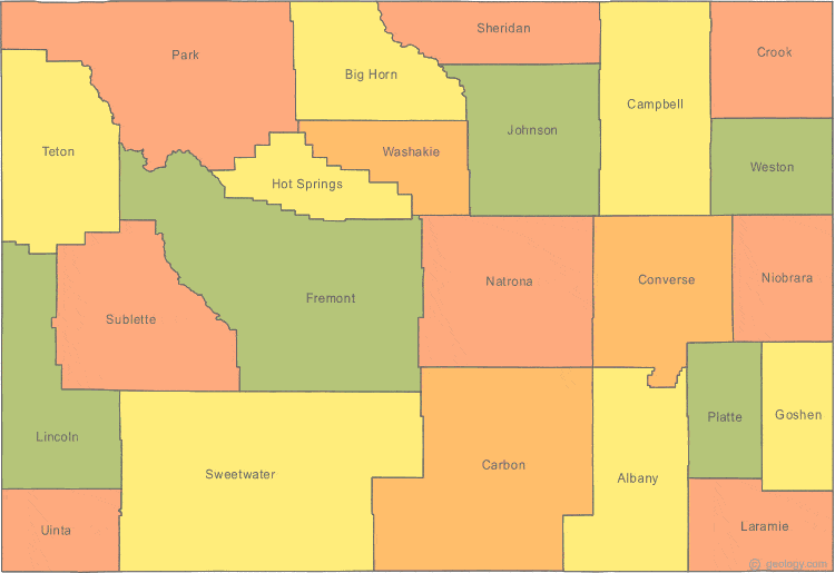 Wyoming Map With Counties Map of Wyoming