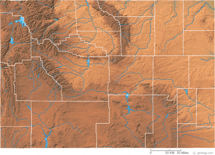 Map Of Wyoming   Wyoming Physical Map 