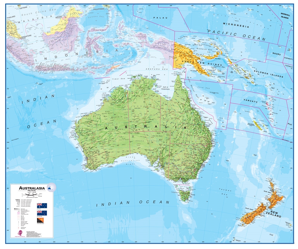 Physical Map Of Oceania With Key