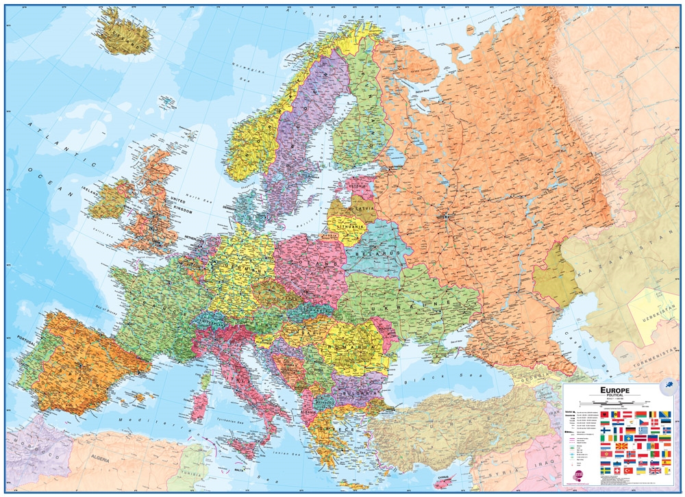 Wall Map Of Europe Large Laminated Political Map