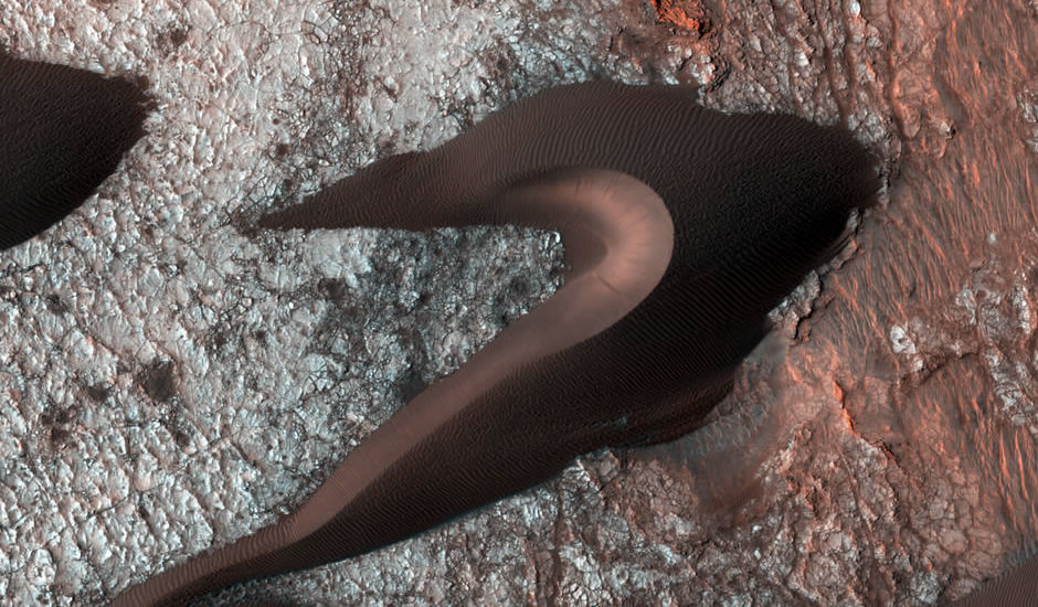 aerial image of sand dune on Mars