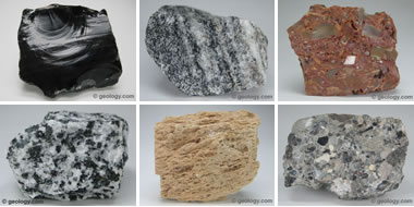 Sedimentary, metamorphic and igneous rocks