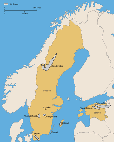 Estonia and Sweden Oil Shale Map