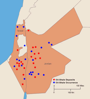 Israel and Jordan Oil Shale Map