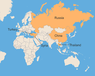 Map Of Russia And Syria Oil Shale Deposits: China, Russia, Syria, Thailand and Turkey