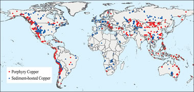 Map of known copper deposits