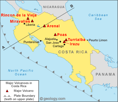 Map Of Volcanoes In Costa Rica Arenal Volcano, Costa Rica, Volcán Arenal, Map, Eruptions