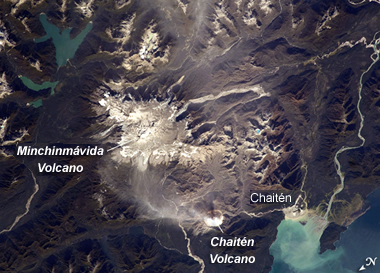 Photo of Chaitén and Michinmahuida volcanoes