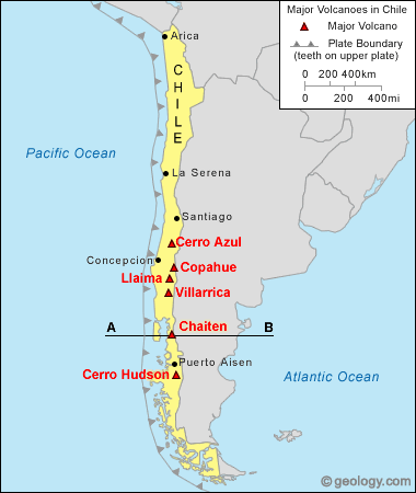 location map for Chaitén volcano