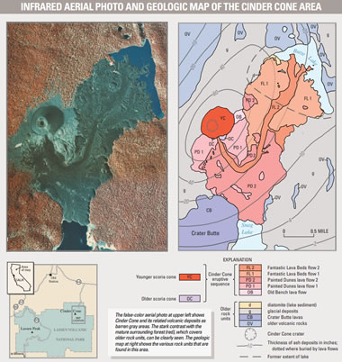 geologic map of a cinder cone and lava flows