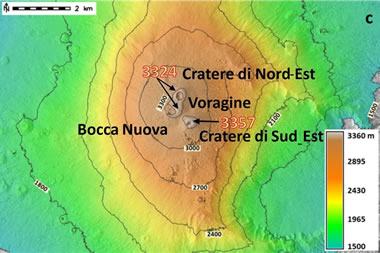 record elevation of Mount Etna on the rim of the southeastern crater