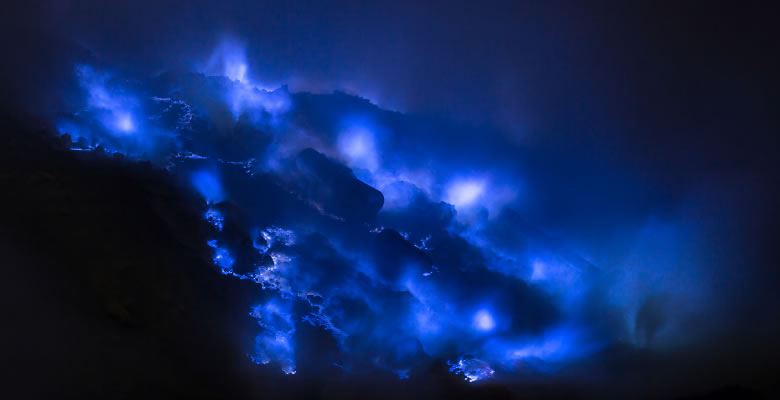 neon blue flames at Kawah Ijen Volcano