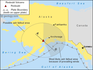 location map for Redoubt volcano