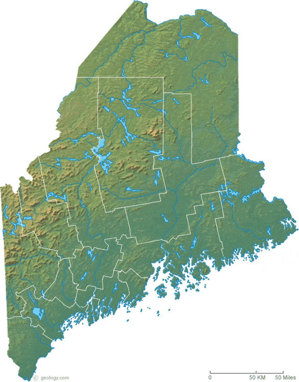 Maine physical map