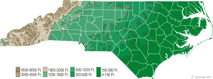 North Carolina elevation map