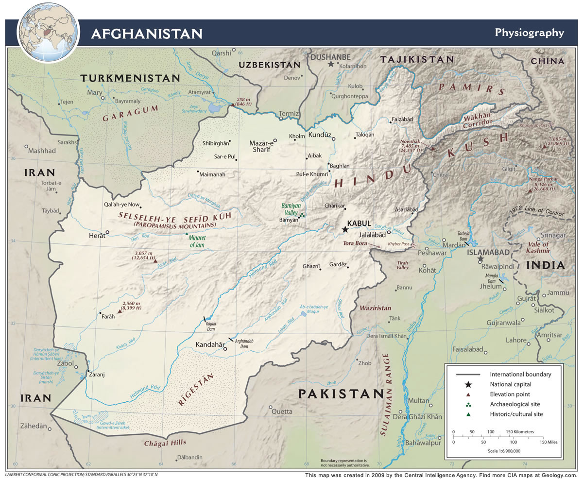 Afghanistan Physical Map 
