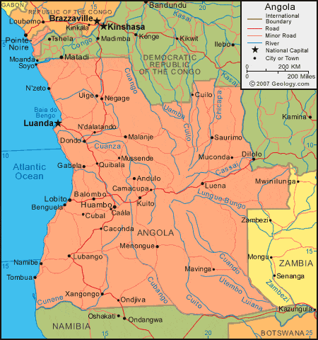 Angola Map And Satellite Image