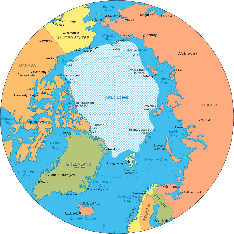 Arctic Ocean Map Arctic Circle And Ice