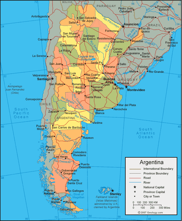 argentina physical map features