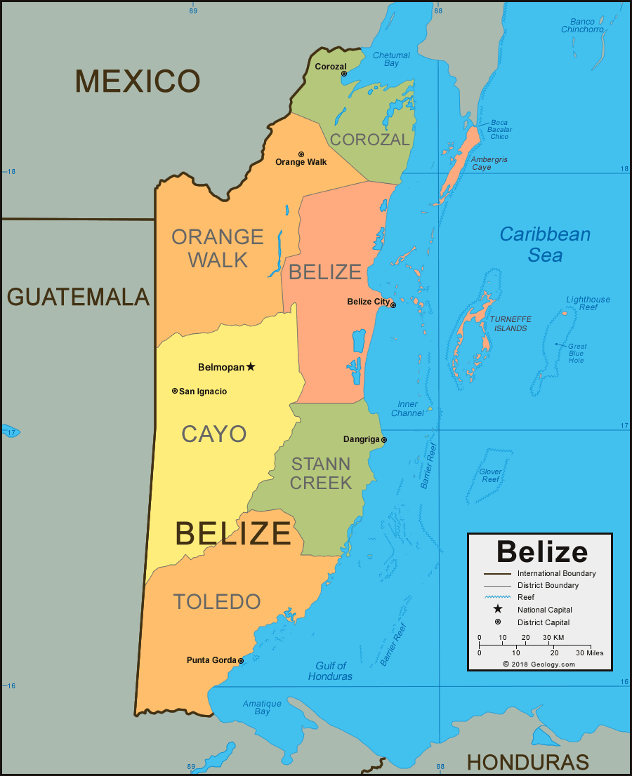 Map of Belize districts