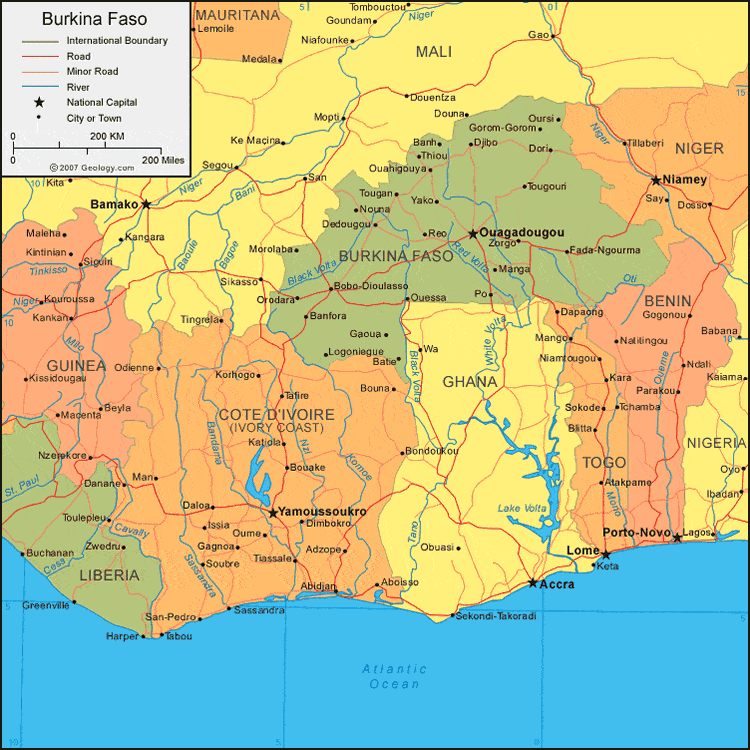 Burkina Faso Map And Satellite Image