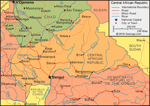 Central African Republic Map And Satellite Image 0883