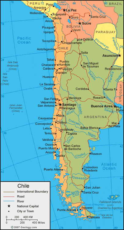 Chile Horizontal Map Image