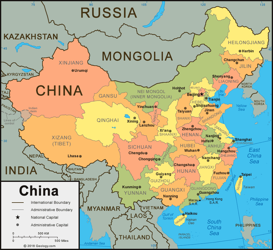 Map of China provinces