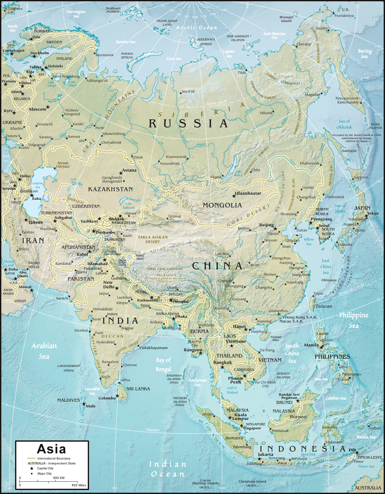 central and east asia physical map