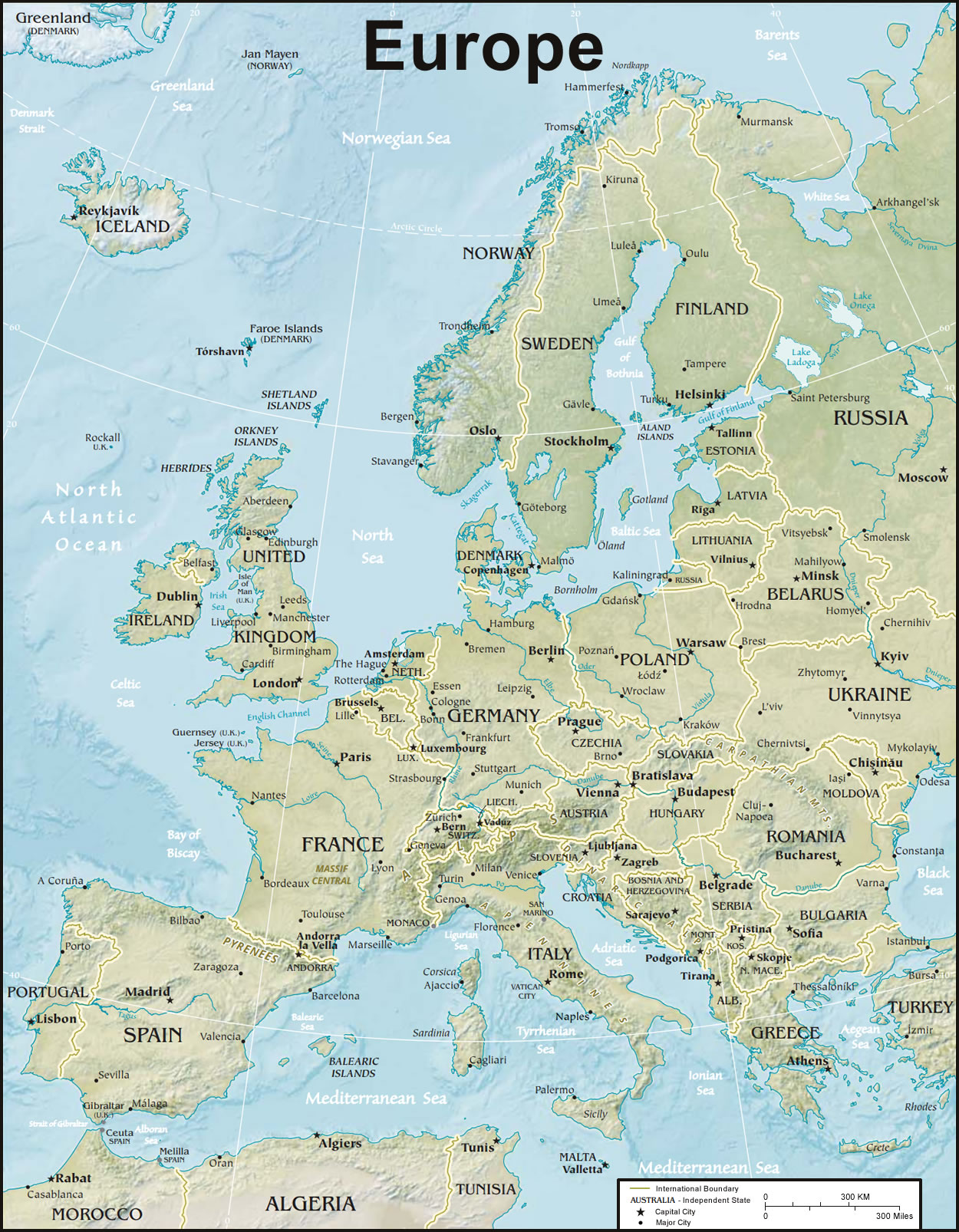 CIA Physical Map of Europe