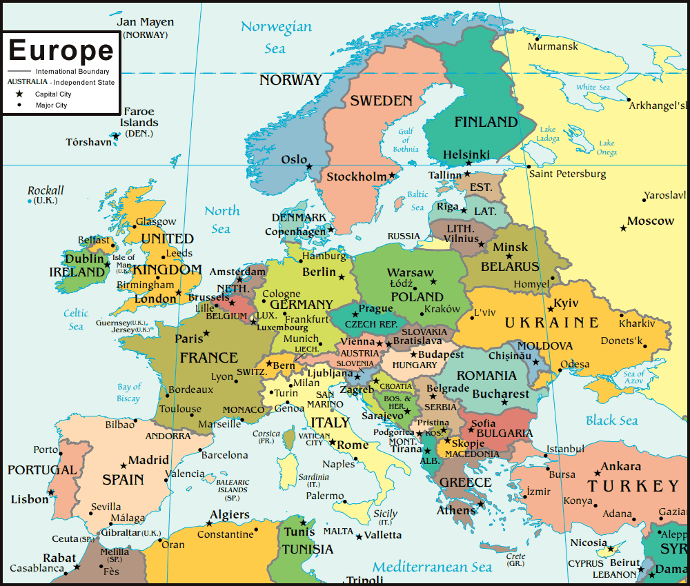 Europe Map Cities And Countries - Dael Mickie