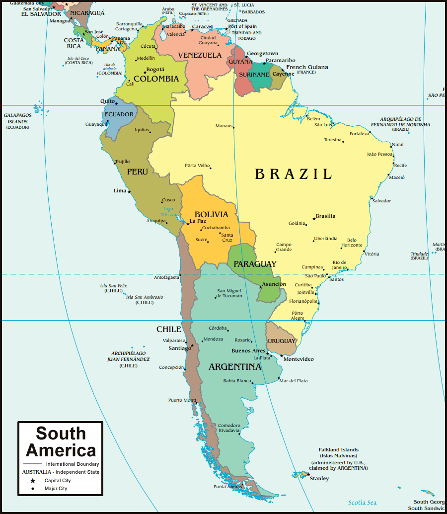 South America Map and Satellite Image