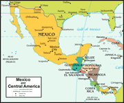 Mapa Político do México e da América Central