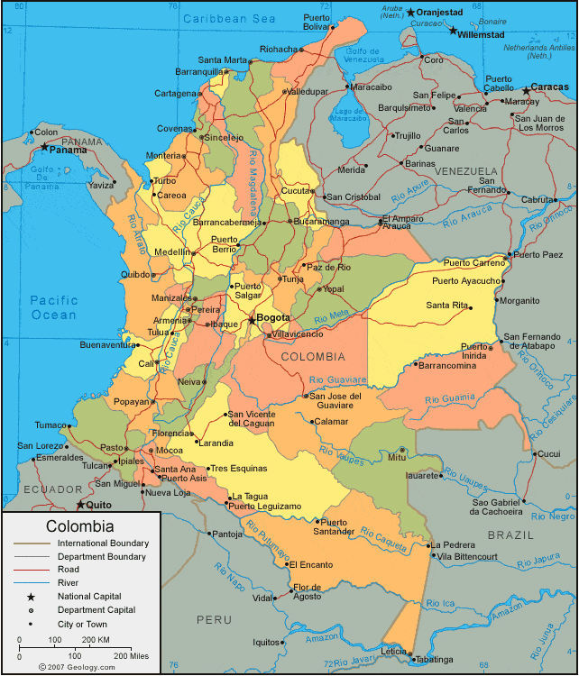 Colombia Map And Satellite Image