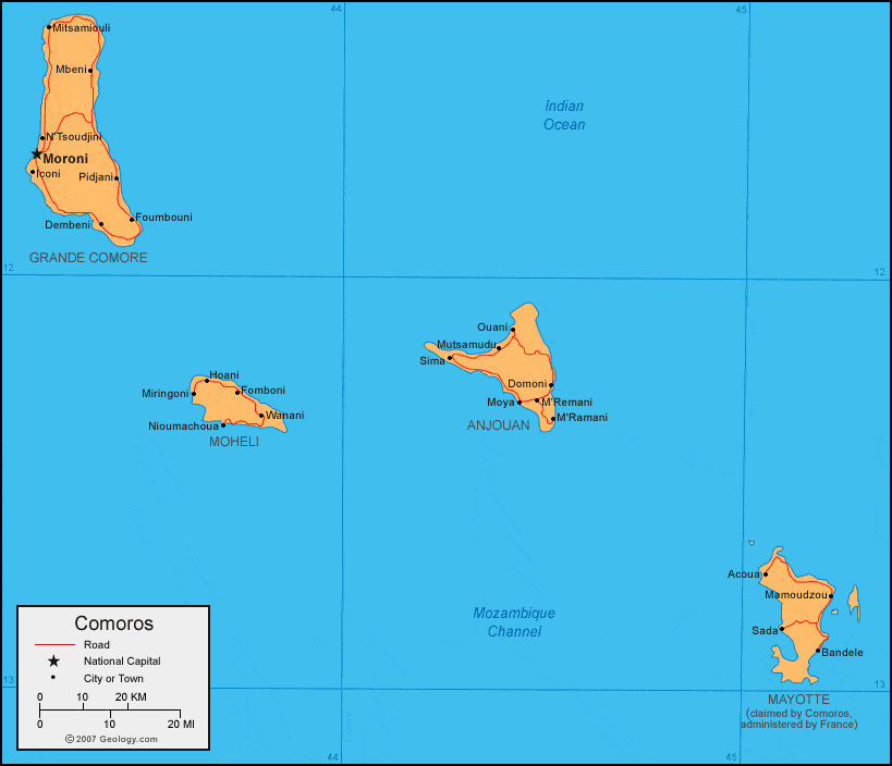 Comoros Islands Map and Satellite Image