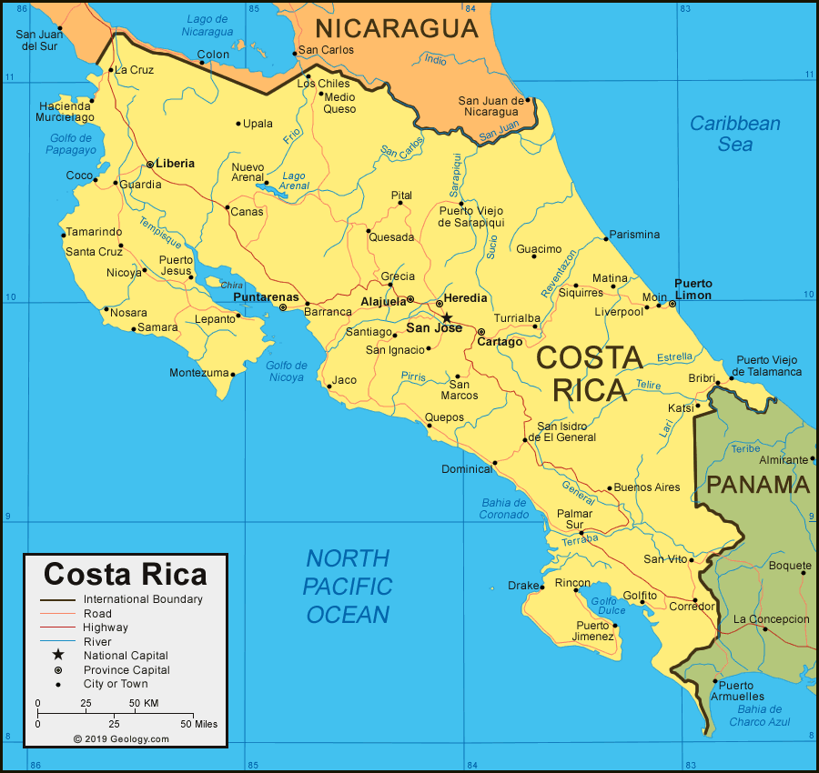Costa Rica Map and Satellite Image