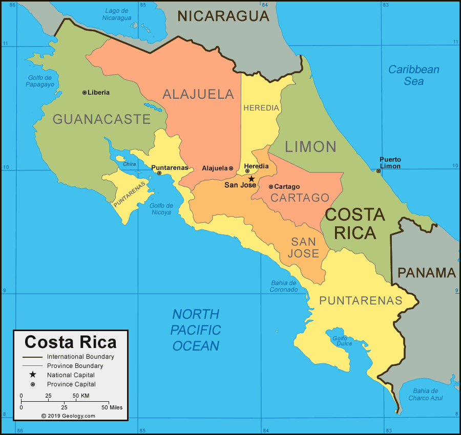 Costa Rica Map And Satellite Image