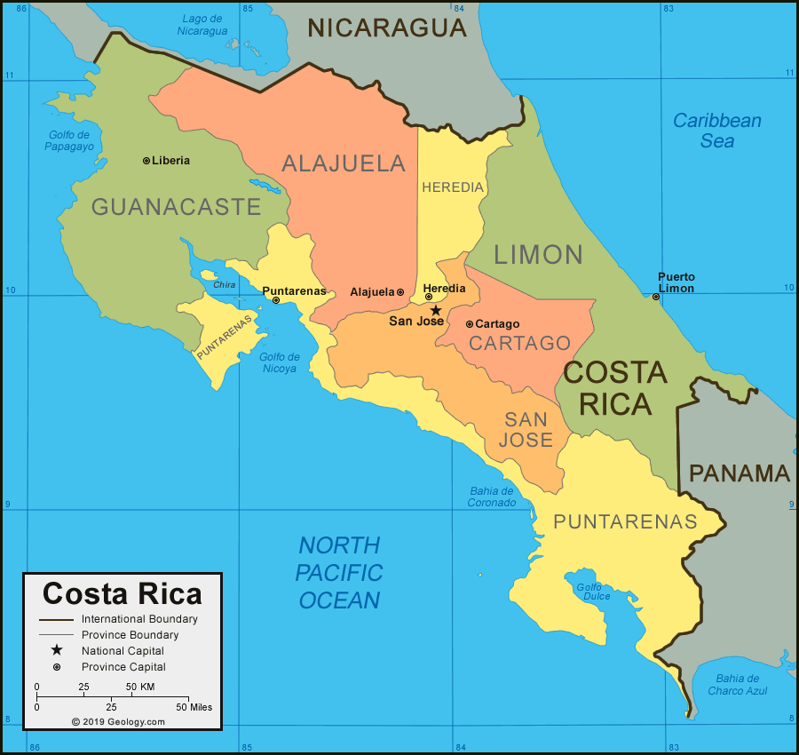 World Map Costa Rica Verjaardag Vrouw 2020   Costa Rica Provinces Map 