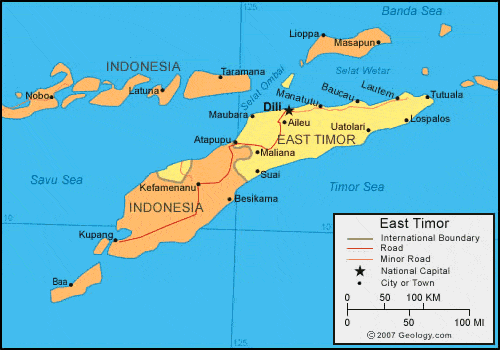 East Timor Map And Satellite Image   East Timor Map 