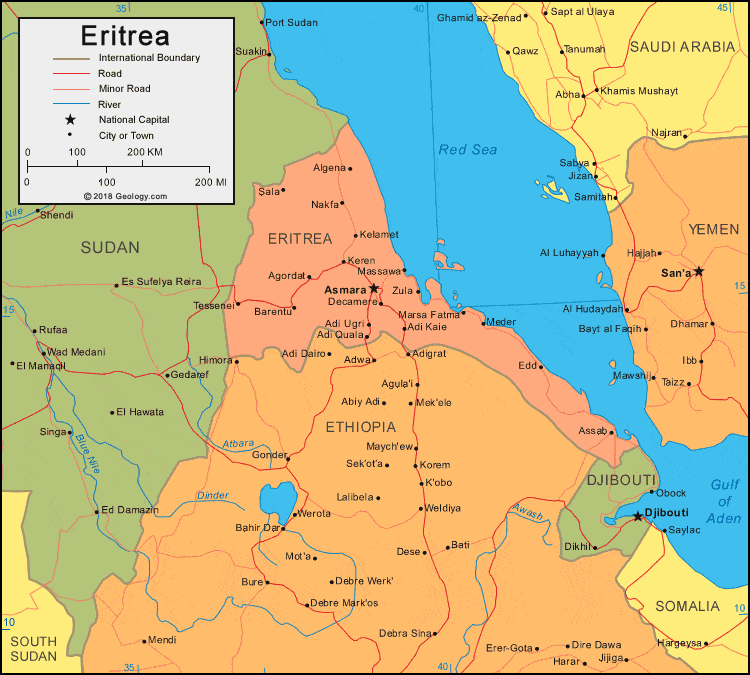 Eritrea Map And Satellite Image